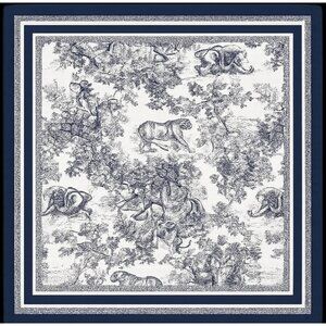 Jungle Safari Animal Print Satin Scarf Navy Blue & White